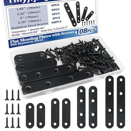 108PCS 4Sizes Flat Metal Brace Brackets Mending Plates for Wood Stainless Steel Bracket Plate with Holes (46mm/56mm/76mm/96mm) YY001-B