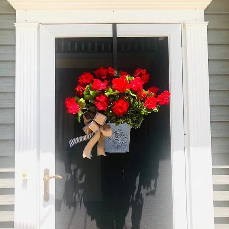 Red Geranium Barrel Wreath Front Door Red Geranium Basket Wreath