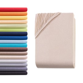 Hometex Premium Textiles Fitted Sheet, 90–100 x 200 cm, Jersey Bed Sheet Made from 100% Cotton, Mattresses up to 23–25 cm, Oeko-Tex Made in Green, Beige