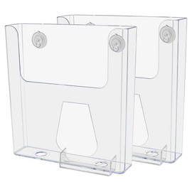 Marketing Holders 2 Pack Window Mount 8.5" Wide Brochure Magazine Holder with Attached 3.5 x 2 Inch Business Card Pocket Glass Surface Mount Suction Cup Pamphlet Catalog Booklet Display