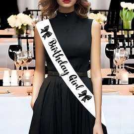 Black Bow Birthday Sash Black Bow Birthday Party Decorations Birthday Girl Birthday Sash Satin Sash Black Satin Bow Decorfor Girls Women Sweet 16th 18th 21st 30th 40th 50th Birthday Party Supplies