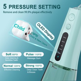MOCEL Water Dental Flosser OLED Display Cordless Teeth Cleaning MOCEL 5 Modes Oral Irrigator 300ML Portable and USB C Rechargeable IPX7 Waterproof Floss Teeth Pick (Green)