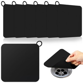 Yinkin 6 Pcs Drain Covers to Keep Bugs Out Silicone Shower Floor Tub Stoppers Bathtub Drain Stoppers Sewer Anti-Odor Mats Deodorizing Plugs for Bathroom(6 x 6 Inch,Square,Black)