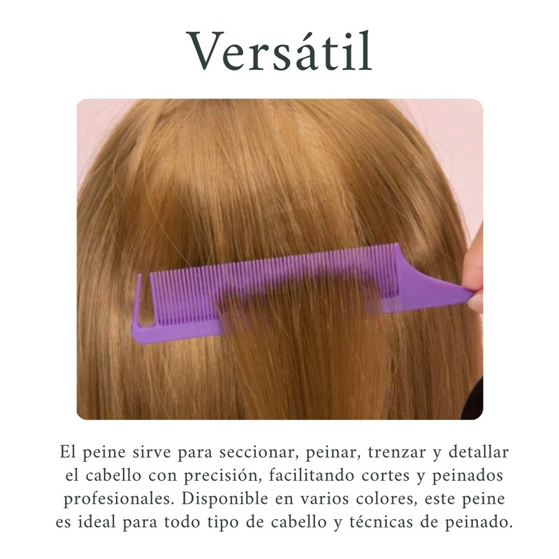 Peine Profesional Cola De Metal, Resistente Calor, Varios Colores (ROSA)