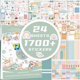 Pegatinas de agenda,24 hojas/1700+,lindas pegatinas para diaria, accesorios perfectos para planificar o decorar planificadores,álbumes de fotos,recortes,cuadernos,diarios y calendarios (Bohemio)