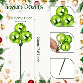 Syhood 12 Set 7.9 Inch Christmas Ball Ornaments on Wired Picks Shatterproof Xmas Ball Picks for Christmas Tree Vase Wreath Stairs Garland Decoration Supplies(Lime Green,Plastic)