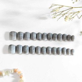 Sakytal Short Square Press on Nails Grey Marble Fake Nails Glossy Full Cover Acrylic False Nails for Women and Girls (24Pcs)