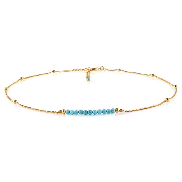 InfinityGemsArt Blue Turquoise Jewelry Gold Necklace For Women Satellite Beaded