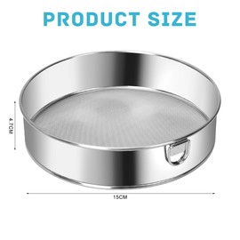 Flour Sieve Stainless Steel Round Flour Sifter Kitchen Sieve Fine Mesh for Baking Powder Cakes 6 Inch 60 Mesh