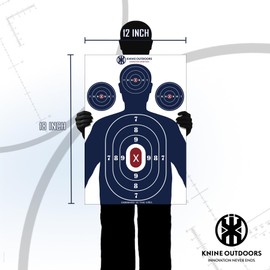 KNINE OUTDOORS Shooting Targets Paper, 12 x18 inch, Bulk for Hunting, Handguns, Pistols, Rifles, Silhouette with Red Bullseye, Blue Design (10 Pack)