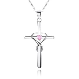 Ever Faith 925 Sterling Silver September Birthstone Cross Necklace for Women, Blue Heart CZ Infinity Cross Pendant Necklace Birthday/Mothers Day/Valentines Day/Christmas Jewellery Gift for Her