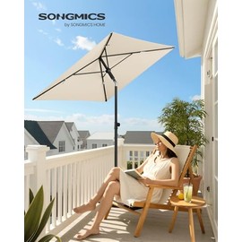 SONGMICS Sombrilla de Patio, Parasol de Exterior, Techo Inclinable, para Jardín, Playa, Base No Incluida