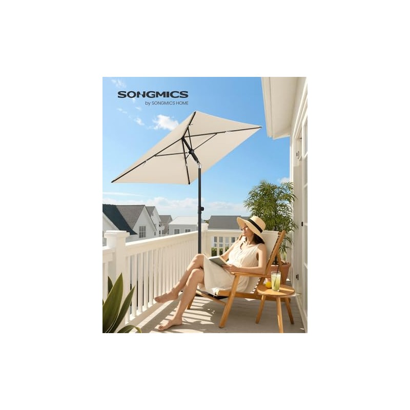 SONGMICS Sombrilla de Patio, Parasol de Exterior, Techo Inclinable, para