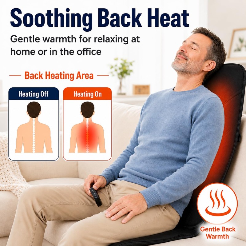 Vibration Massage Seat Cushion with Heat, Back Massager for Chair