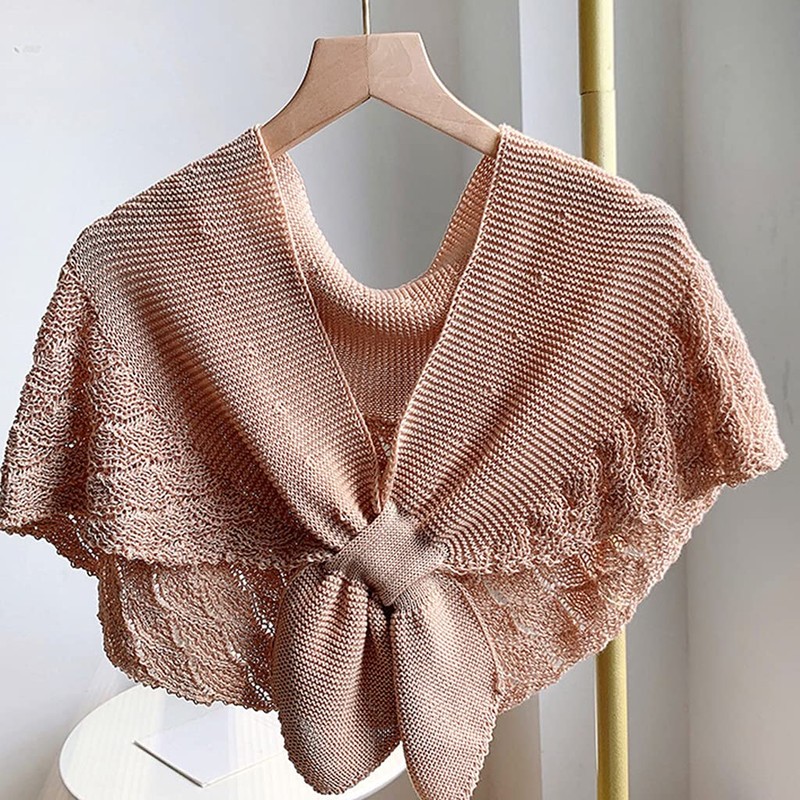 DAISHIAO Ladies Knitted Fish Scales Plain Poncho Knot Cape, BG