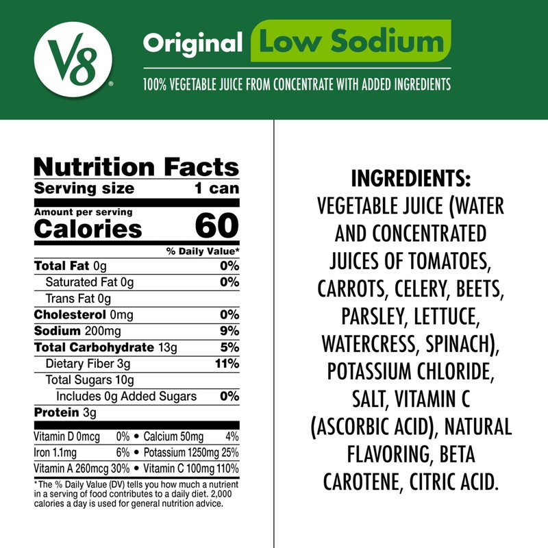 V8 Low Sodium Original 100% Vegetable Juice, 11.5 fl oz