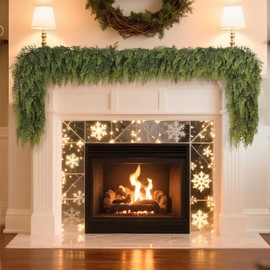 Real Touch Christmas Cedar Garland -9ft Artificial Garlands Faux Cedar Fake Pine Needles Garland for Fireplace,Table,Window,Stairs,Mante,Holiday Indoor Outdoor Xmas Decor(1PCS)