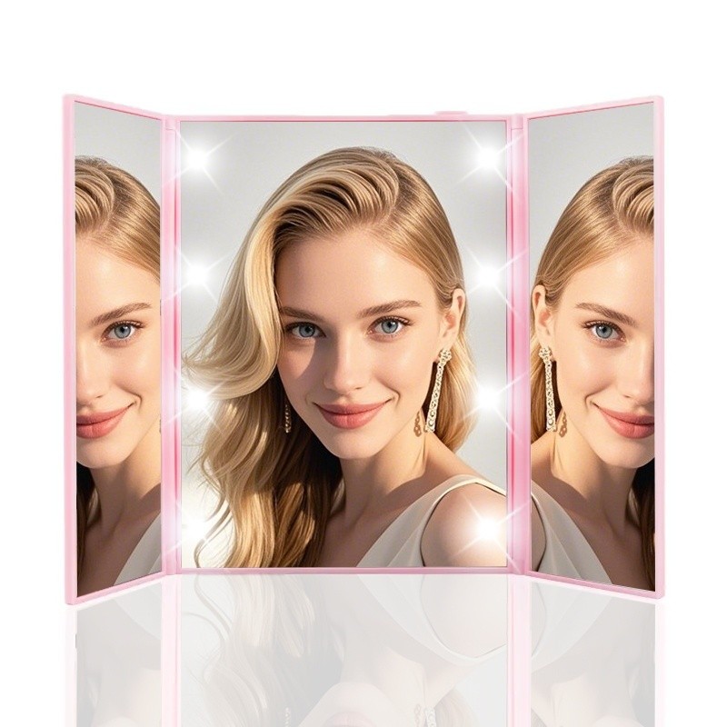 LED Makeup Mirror for Beauty Routines – Three-Sided Folding Vanity