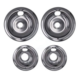 UPGRADED Lifetime Appliance Ultra Durable W10196405, W10196406 Chrome Drip Pans Replacement Compatible with Whirlpool W10278125-2 x Small 6" + 2 x Large 8" Drip Pans