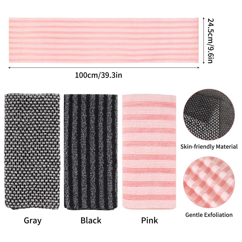 Herbbree 3Pcs Exfoliating shower towel Extra Long Japanese Towel for