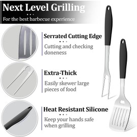 Svailse Barbecue Utensils Set, 2 Pieces, High Quality Heavy Duty Stainless Steel Barbecue Accessories Set, Spatula and Fork with Heat Resistant Handle for Barbecue, BBQ Utensils Set for Outdoor Use