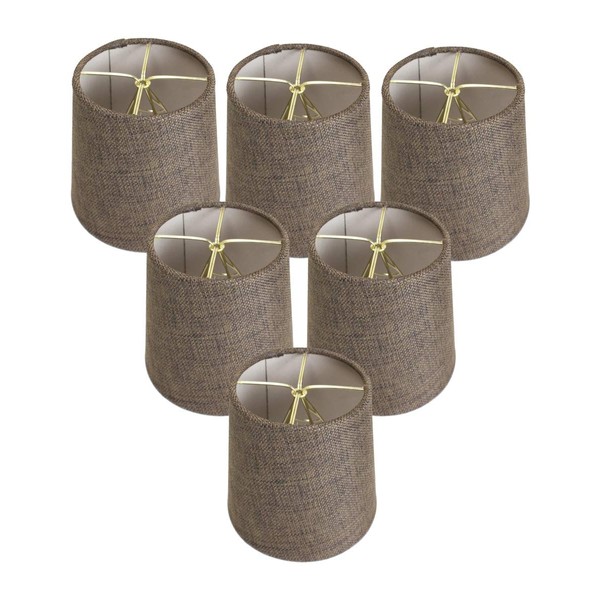 Set of 6 Chocolate Burlap Drum Chandelier Clip-On Lampshade 4x5x5