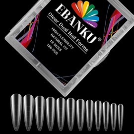 EBANKU 120P Dual Nail Forms System Dual Tips Nails with Full Cover Acrylic Nail Shapes for Polygel Dual Tips Nails for Nail Art Salon Nail Design (Clear, Stiletto)