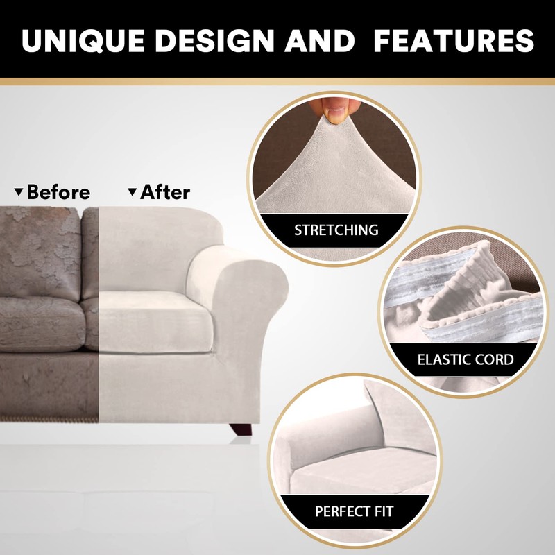 PrinceDeco Velvet Couch Covers for Sofa Soft 4 Pieces Couch