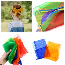 Lanjue 18 Pcs Sensory Scarves, Multi-Colour Dance Juggling Scarf Baby Sensory Toys Silk Square Movement Rhythm Band Scarves Magic Props for Children Baby Adult Performance 