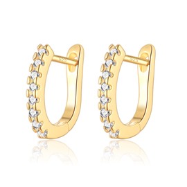 JEWAB Gold Earrings for Women - Sterling Silver Hoop Earrings with Clear White Cubic Zirconia, Hypoallergenic Earrings Huggie Sleeper Earrings | Womens Jewellery Gifts Wedding Birthday Christmas