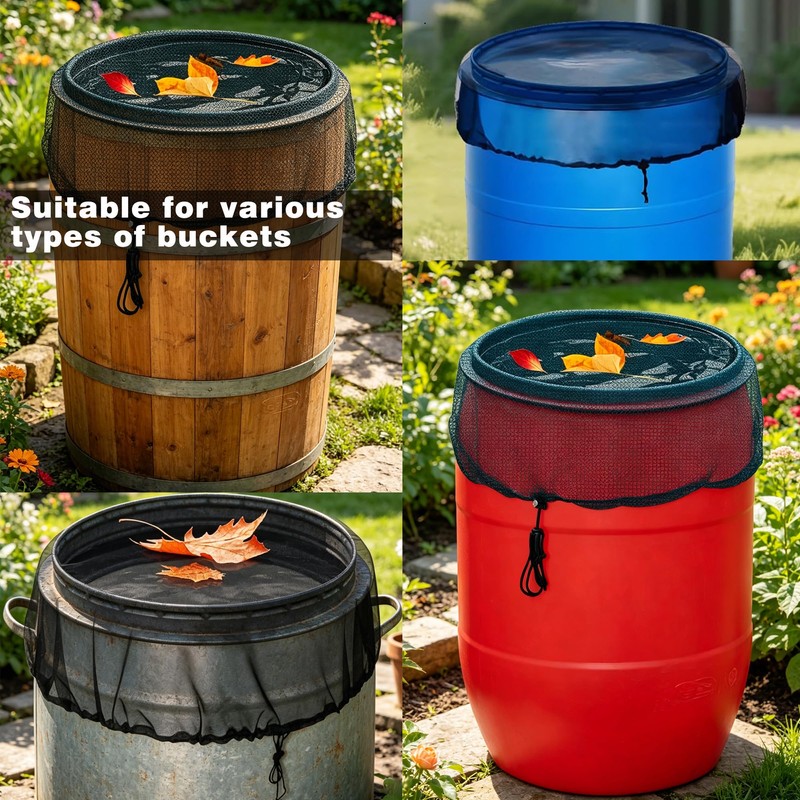 Rain Barrel Cover 26.62” Polyester Mesh Net with Drawstring,Reusable Rain