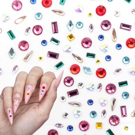 600Pcs Colorful Rhinestones Nail Art Charms Cute Mini Diamond Heart Round Geometric Charms for Nails Crystal Glass Jewelry Valentine Face Clothes Shoes Decor Bead for Women DIY Nail Crafts Supplies