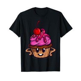 Cute Cartoon Cupcake Character With Cherry For Kids T-Shirt