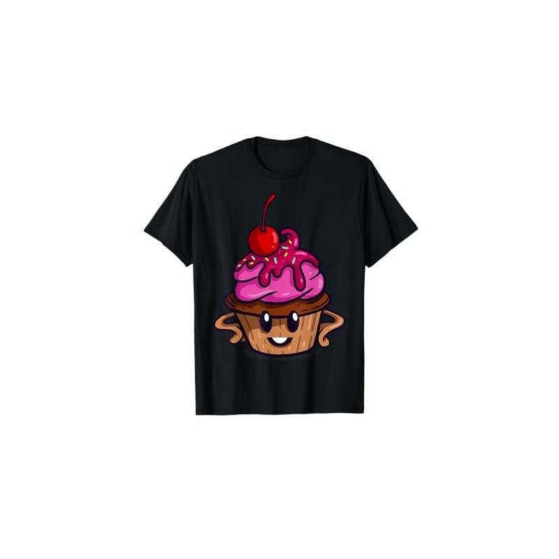Cute Cartoon Cupcake Character With Cherry For Kids T-Shirt