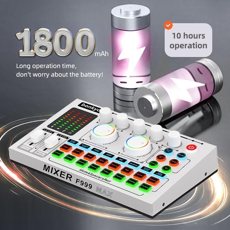 F999MAX Live Sound Card, Professional Audio Mixer & Noise Reduction,