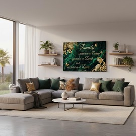 DuoBaorom Family is Everything Wall Art Emerald Green Gold Bedroom Decor 24x36 Tropical Leaves Canvas Print