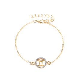 Gold Star Sign Cubic Zirconia Pendant Chain Bracelet – Gemini (21st May - 21st June) - Zodiac Constellation Horoscope Celestial Astrology Jewellery - Women Men Gift