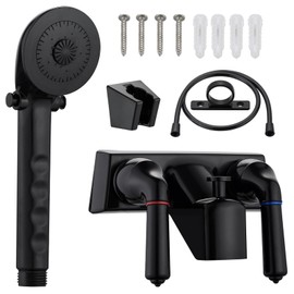 RV Shower Faucet with Handheld Showerhead & Hose, Non-Metallic ABS Shower Valve Diverter, Leak-Proof, Rust-proof Design for RV Camper Motorhome Travel Trailer Indoor/Outdoor Use, Black