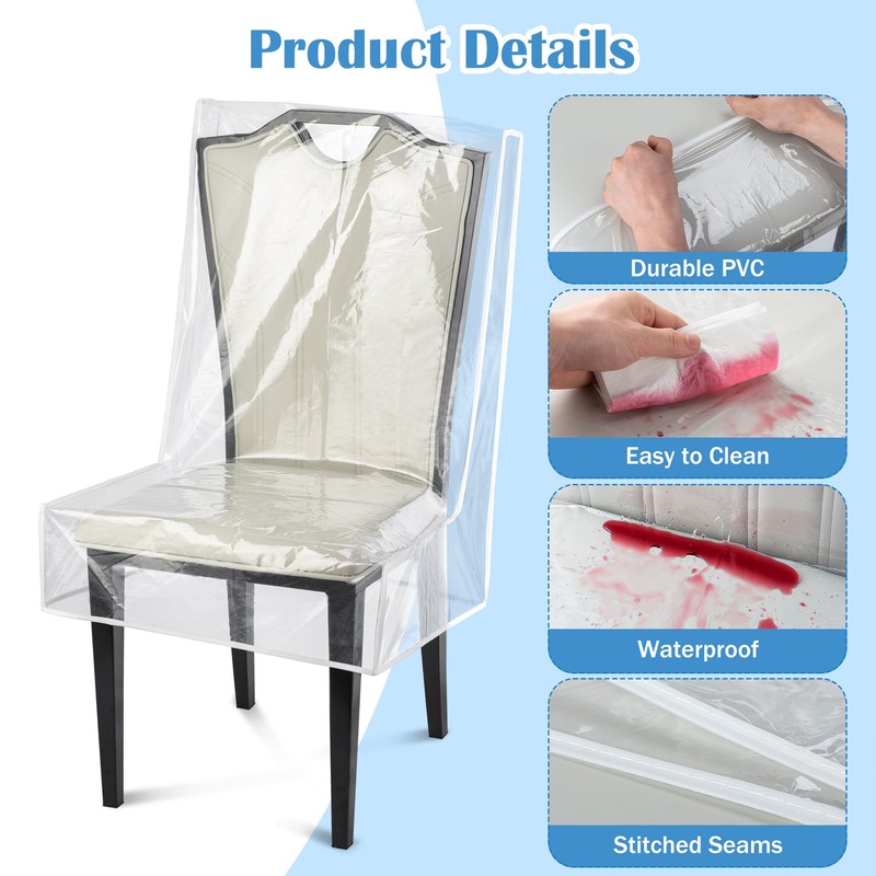 Dining Chair Covers, Waterproof Kitchen Chair Protectors,Clear Plastic Seat Chair