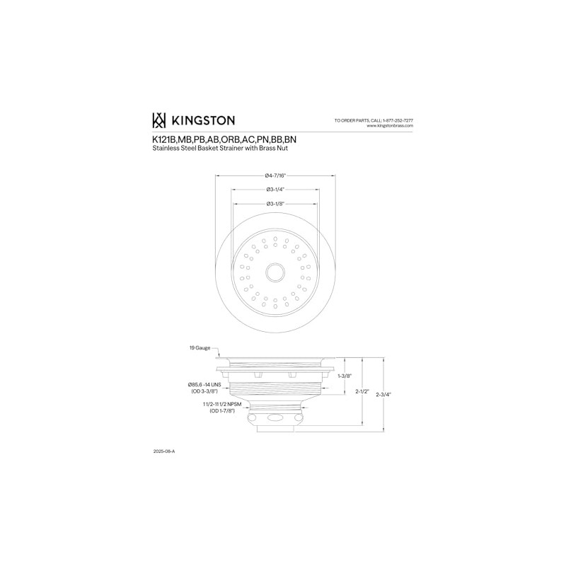 Kingston Brass K121BAC Fresno 3-1/2" Stainless Steel Kitchen Sink Basket