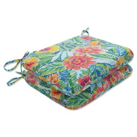 Pillow Perfect Bright Floral Indoor/Outdoor Round Corner Chair Seat Cushion with Ties, Plush Fiber Fill, Weather, and Fade Resistant, 15.5" x 18.5", Multicolored Pensacola, 2 Count