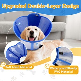 Vithael Upgraded Soft Dog Cone for Dogs After Surgery, Breathable Pet Recovery Collar with Double-Layer Design, Adjustable Dog Cone Collar for Large Medium Small Dogs, Elizabethan Collar (XXL, Blue)
