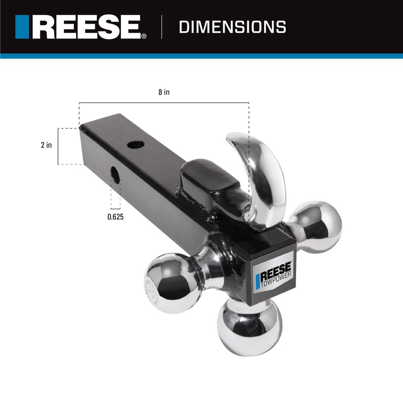 REESE Towpower 7031400 Tri Ball Hitch with Hook, (1-7/8 Inch,
