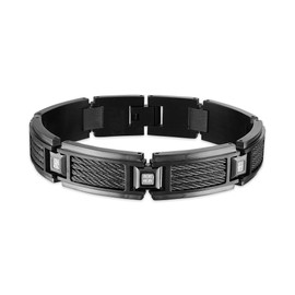 Esquire Stainless Steel and Gun Metal Diamond Link Men's Bracelet (1/10 cttw, I-J I2-I3 Clarity), 8.50"