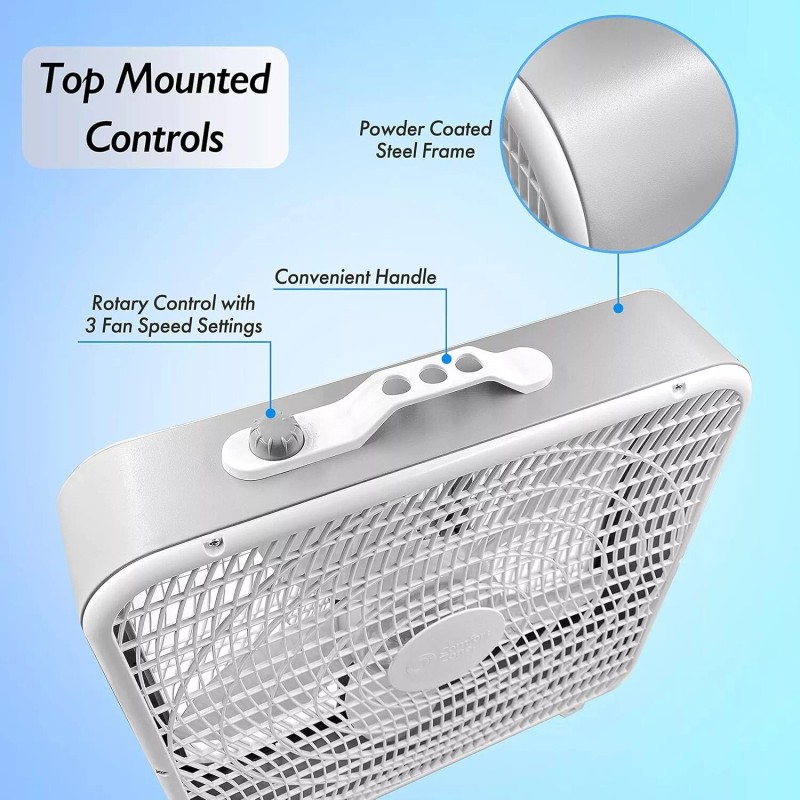 Comfort Zone 20" Box Floor Fan with 3-Speeds and Carry