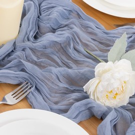 Jimtx 12pcs Dusty Blue Cheesecloth Table Runner Bulk 22×120 inch 10FT Rustic Boho Gauze Table Cloth for Wedding Baby Bridal Shower Birthday Summer Home Graduation Decorations
