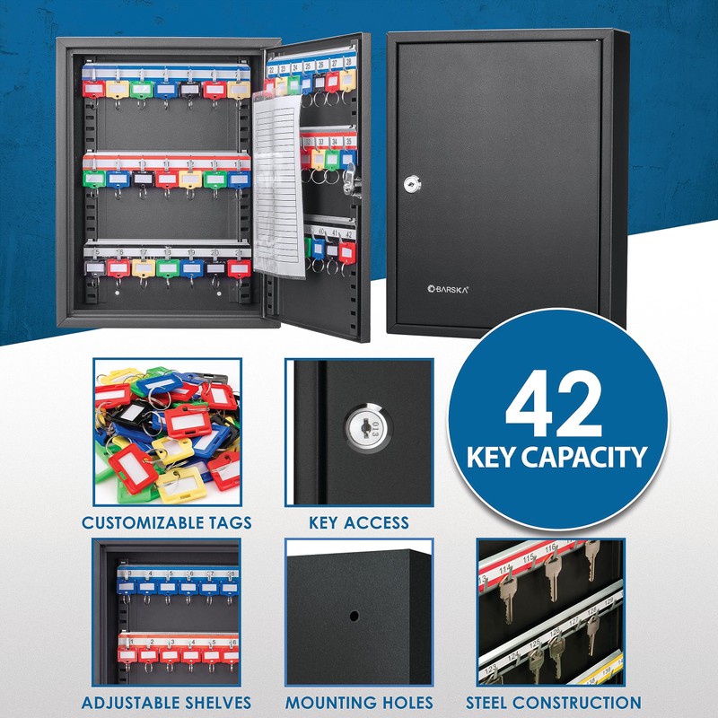 Barska Adjustable Key Cabinet Lock Box with Colorful Key Tag