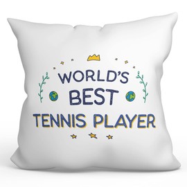MUGFFINS TENNIS PLAYER Cushion Padding included - in English - World's Best - Funny gift - Pillow: cover and filling 15.7x15.7 inches