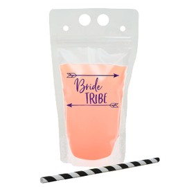 Funky Junque Drink Pouch with Straw - Bride Tribe w/Arrow (Shiny Fuchsia)