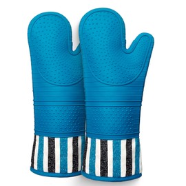 RED LMLDETA Heat Resistant 550 Degree Oven mitt, Silicone Oven Hot Mitts - 1 Pair, Extra Long Professional Baking Oven Gloves - Food Safe,Pot Holders Cooking,Grilling,Kitchen (Navy)